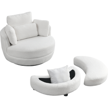 Load image into Gallery viewer, 39&quot; W Oversized Swivel Chair with moon storage ottoman for Living Room, Modern Accent Round Loveseat Circle Swivel Barrel Chairs for Bedroom Cuddle Sofa Chair Lounger Armchair, 4 Pillows, Teddy Fabric
