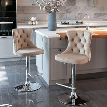 Load image into Gallery viewer, Swivel Velvet Barstools Adjusatble Seat Height from 25-33 Inch, Modern Upholstered Chrome base Bar Stools with Backs Comfortable Tufted for Home Pub and Kitchen Islandhaki, Set of 2)
