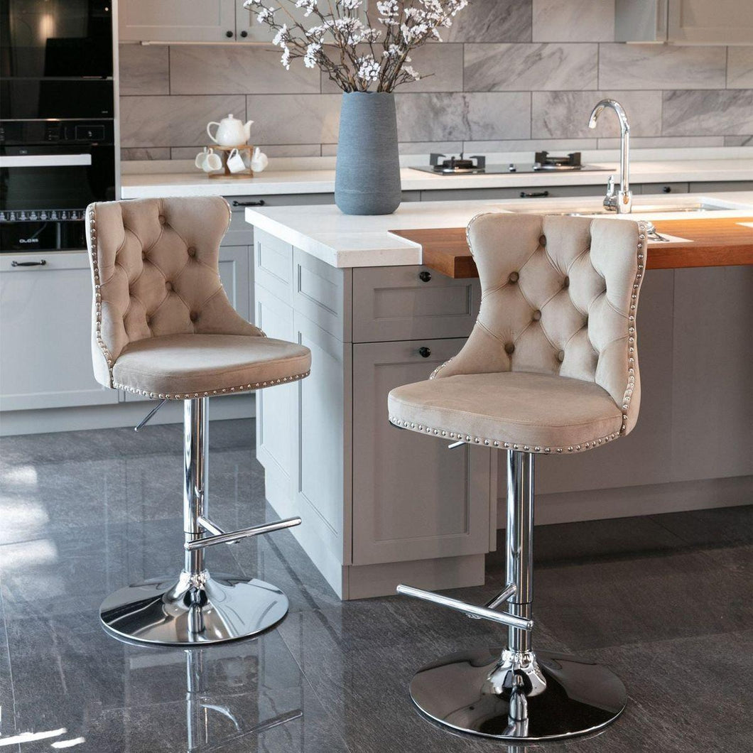 Swivel Velvet Barstools Adjusatble Seat Height from 25-33 Inch, Modern Upholstered Chrome base Bar Stools with Backs Comfortable Tufted for Home Pub and Kitchen Islandhaki, Set of 2)