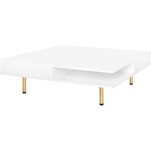 Carregar imagem no visualizador da galeria, Exquisite High Gloss Coffee Table with 4 Golden Legs and 2 Small Drawers, 2-Tier Square Center Table for Living Room, White
