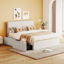 Load image into Gallery viewer, Full Size Upholstered Platform Bed with 4 Drawers and Golden Edge on the Headboard &amp; Footboard, White
