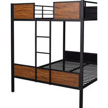 Load image into Gallery viewer, Full-over-full bunk bed modern style steel frame bunk bed with safety rail, built-in ladder for bedroom, dorm, boys, girls, adults
