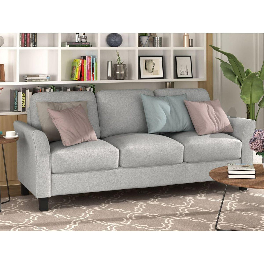 3-Seat Sofa Living Room Linen Fabric Sofa (Light Gray)