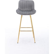 Cargar imagen en el visor de la galería, 26 Inch Set of 2 Bar Stools, with Chrome Footrest Velvet Fabric Counter Stool Golden Leg Simple Bar Stool, GRAY
