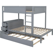 Carregar imagem no visualizador da galeria, Full-Over-Full Bunk Bed with Twin size Trundle, Storage and Desk, Gray

