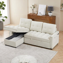 Carregar imagem no visualizador da galeria, 78.75&quot; Reclining Sofa, Pull-Out Sofa Bed with USB and tape-c charging ports, L-Shaped Sectional Sofa with Reclining Storage and Arm Side Organizer Pocket Features, Living Room Comfort Sofa

