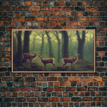 Load image into Gallery viewer, Does in a majestic forest, whitetail deer art, framed canvas print, ready to hang framed wall art
