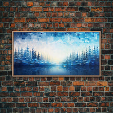 Carregar imagem no visualizador da galeria, A Winter Scene, Framed Canvas Print, Mosaic Style Painting Print, Stained Glass Style Art, Above Mantle Art, Living Room Decor
