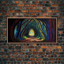 Load image into Gallery viewer, The Path through The Trees, Fantasy Art, Framed Canvas Print, RPG concept Art, Magical glowing forest
