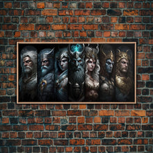 Load image into Gallery viewer, The Æsir, Aesir, Old Norse Gods, Framed Canvas Print, Norse Mythology, Scandinavian Mythology Fantasy Art
