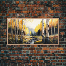 Load image into Gallery viewer, Birch Tree Wall Art, Nursery Forest, Framed Forest Canvas Print, Birch Trees, Watercolor, Landscape Forest Art
