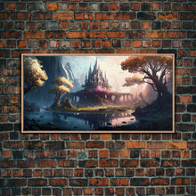 Load image into Gallery viewer, Norse Mythology Art, Alfheim Realm of the Light Elves, Framed Canvas Print, Fantasy Wall Art
