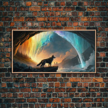 Load image into Gallery viewer, Fenrir, Mythological Wolf, With Bifrost. Norse Mythology Fantasy Art, Framed Canvas Print, Nordic Art
