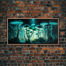 Carregar imagem no visualizador da galeria, The Forest Floor, Framed Canvas Print, Glowing Mushrooms, Bioluminescent Mushroom Art, Color fantasy wall art
