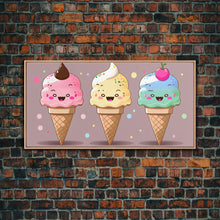 Load image into Gallery viewer, Ice Cream Wall Art, Framed Canvas Print, Cute Kawaii Art, Anime Style Wall Art, Ice Cream Parlor Art, Ice Cream Shop
