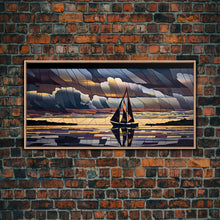 Carregar imagem no visualizador da galeria, Art Deco Stained Glass Sail Boat Wall Art | Framed Canvas Print | Nautical Art | Seascape Art | Beach House Decor
