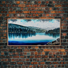 Load image into Gallery viewer, Blue Lake Art | Framed Canvas Print | Blue Lake Painting | Oregon Lake House Decor | Guest Room Landscape Painting | Diamond Lake Painting
