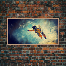Carregar imagem no visualizador da galeria, Astronaut In Space Wall Decor, Galaxy Wall Art, Outer Space Wall Art, Panoramic Wall Decor, Canvas Print, Wall Art, Framed Canvas Art
