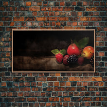 Cargar imagen en el visor de la galería, Fruits Wall Art, Food Art, Strawberries, Peach, Kitchen Wall Decor, Panoramic Wall Decor, Canvas Print, Wall Art, Framed Canvas Art

