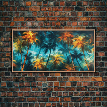 Carregar imagem no visualizador da galeria, Abstract Tropical Wall Art, Palm Trees Wall Decor, Blue Abstract Art, Panoramic Wall Decor, Canvas Print, Wall Art, Framed Canvas Art
