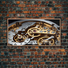 Load image into Gallery viewer, Clock Wall Decor, Watch Mechanism Wall Art, Watch Gears Wall Art, Panoramic Wall Decor, Canvas Print, Wall Art, Framed Canvas Art
