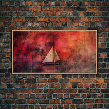 Carregar imagem no visualizador da galeria, Abstract Sailboat Wall Decor, Ocean Wall Art, Boat Wall Art, Red Wall Decor, Panoramic Wall Decor, Canvas Print, Wall Art, Framed Canvas Art
