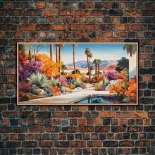 Load image into Gallery viewer, Desert Landscape Wall Art, Mountains Wall Print, Palm Trees Art, Panoramic Art, Wall Art, Canvas Art, Landscape Art, Modern House Art
