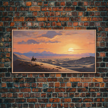 Load image into Gallery viewer, Desert Wall Art, Sunset Wall Print, Cowboy, Horse Art, Panoramic Art, Wall Art, Canvas Art, Landscape Art, Western Wall Decor, Gift For Men
