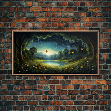 Load image into Gallery viewer, Enchanted Forest, Wildflower Meadow, Butterfly Art, Panoramic Art, Wall Art, Canvas Art, Landscape Art, Landscape Print, Nursery Wall Art

