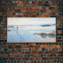 Carregar imagem no visualizador da galeria, Beach Art, Framed Canvas Print, Wall Art, Woman On The Beach, Oil Painting Abstract Landscape Art, Beach House Art, Beach Painting
