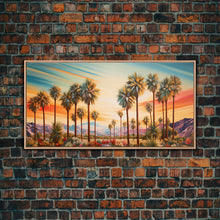 Load image into Gallery viewer, Desert Landscape, Palm Tree Wall Art, Sunset Wall Print, Panoramic Art, Wall Art, Canvas Art, Landscape Art, Thank You Gift, Home Décor
