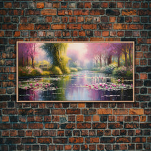 Carregar imagem no visualizador da galeria, Fantasy Art, Lake Wall Print, Water Lilies Wall Art, Trees Wall Art, Panoramic Art, Wall Art, Canvas Art, Landscape Art, Long Wall Art
