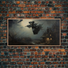 Cargar imagen en el visor de la galería, Cool Witch Art, The Flying Witch, Framed Canvas Print, Halloween Wall Art, Horror Prints, Halloween Decoration, Witch Print, Witchy Art

