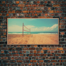 Carregar imagem no visualizador da galeria, Beach Volleyball Net, Framed Canvas Print, Liminal Art, Framed Wall Decor, Beach Photography, Surf Art, Surf Print, Nautical Decor
