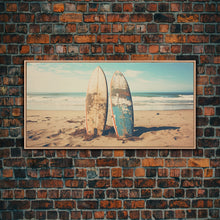 Carregar imagem no visualizador da galeria, Abandoned Surfboards On Miami Beaches In the 1980s - Framed Canvas Print - Photography Print - Vaporwave Aesthetic Wall Art
