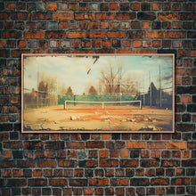 Carregar imagem no visualizador da galeria, An Abandoned Tennis Court - Old Found Footage Photography - Framed Canvas Print - Urban Decay - Vaporwave Wall Art
