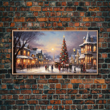 Cargar imagen en el visor de la galería, Christmas Tree In The Town Square - Winter Art - Christmas Gift Idea - Framed Canvas Print - Winter Wall Decor, Winter Print Christmas Decor
