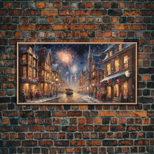 Cargar imagen en el visor de la galería, Christmas / New Years Fireworks - Framed Canvas Print - Christmas Wall Art - Christmas Oil Painting - Holiday Decor - Seasonal Art
