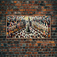 Carregar imagem no visualizador da galeria, Art Deco Stained Glass Style Christmas Village - Framed Canvas Print - Retro Xmas Art - Christmas Decor - Christmas Wall Art - Christmas Art
