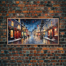 Cargar imagen en el visor de la galería, Christmas Wall Art - Framed Canvas Print - Winter Wonderland Victorian Village Decorated for Christmas - Christmas Canvas Wall Art
