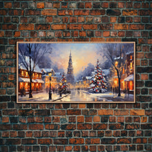 Cargar imagen en el visor de la galería, Christmas Centerpiece Wall Art - Framed Canvas Print - Winter Wonderland Victorian Village Decorated for Christmas Canvas Wall Art
