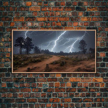 Carregar imagem no visualizador da galeria, Gloomy Haunted Graveyard At Night, Lightning Storm, Halloween Cemetery Art, ready to hang canvas print wall art
