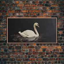 Load image into Gallery viewer, White Swan On A Black Lake, Victorian Style Vintage Art, Framed Canvas Print, Antique Art Reproduction, Traditional Wall Art
