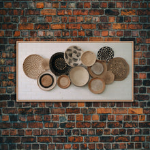 Load image into Gallery viewer, Basket Wall Decor Framed Canvas Print, Boho Wall Art, Wicker Round Bowl Art, Wicker Wall Art Print
