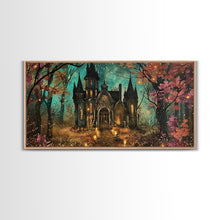 Load image into Gallery viewer, Haunted House In The Woods, Framed Canvas Print, Spooky Wall Art, Spooky Season, Halloween Products, Halloween Unique Gift
