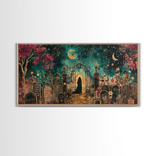 Load image into Gallery viewer, Banshee In The Graveyard, Framed Canvas Print, Halloween Decor, Spooky Season Wall Art, Halloween Gift Idea
