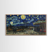 Load image into Gallery viewer, Spooky Haunted Carnival, Framed Canvas Print, Starry Night Inspired Spooky Season Wall Art, Halloween Prop
