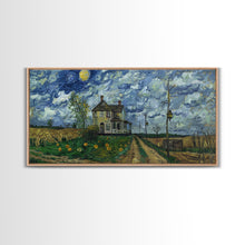 Load image into Gallery viewer, Haunted Countryside, Framed Canvas Print, Spooky Starry Night Inspired Halloween Wall Art
