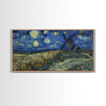 Load image into Gallery viewer, Starry Night Inspired Haunted Wind Mill, Framed Canvas Print, Spooky Halloween Wall Art
