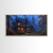 Load image into Gallery viewer, Dark Academia Victorian Mansion Framed Canvas Print, Victorian Oil Painting, Spooky Vibes Halloween Wall Art
